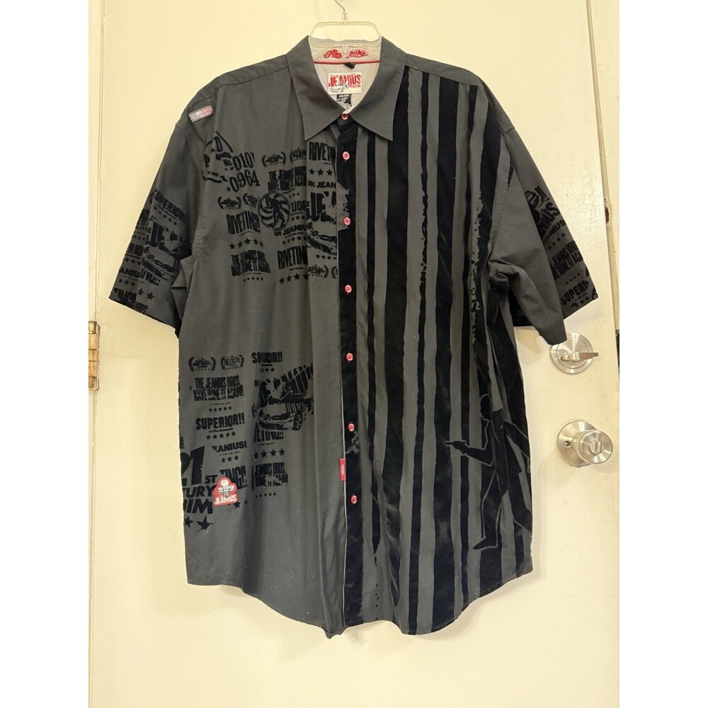 Vintage Akademiks Jeanius Button Down Shirt hip-hop Y2K Street wear 2XL